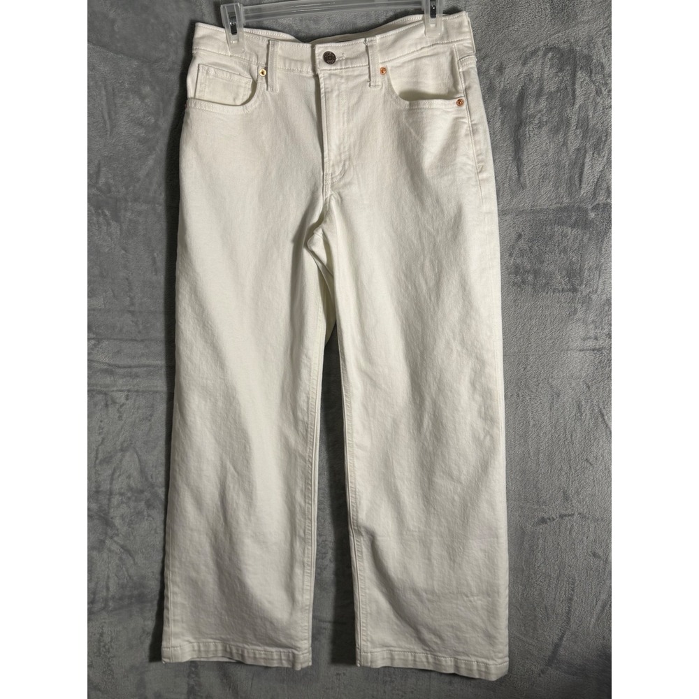 Gap 90s Loose Mid Rise Jeans White Denim Petite 4/27P Straight Leg Relaxed